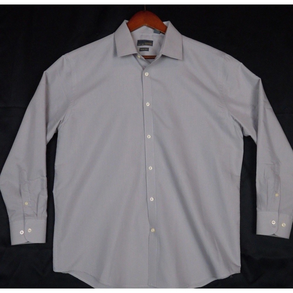 Black Label by Ruffini Dress Shirt Mens L Gray Solid Long Sleeve Slim Fit Cotton